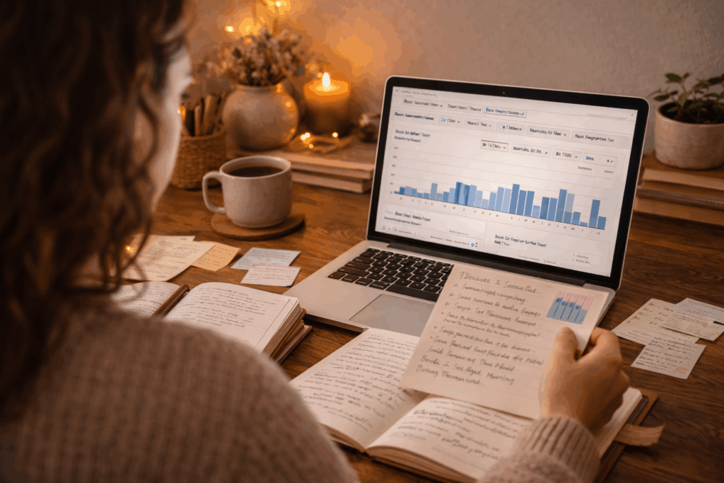 author analyzing book performance data