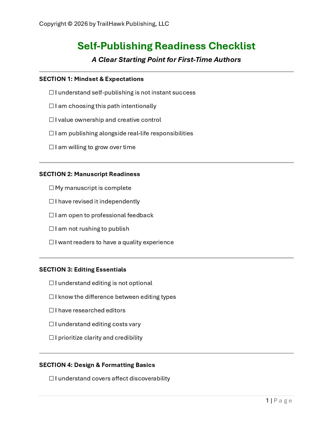 FREE Self-Publishing Readiness Checklist!