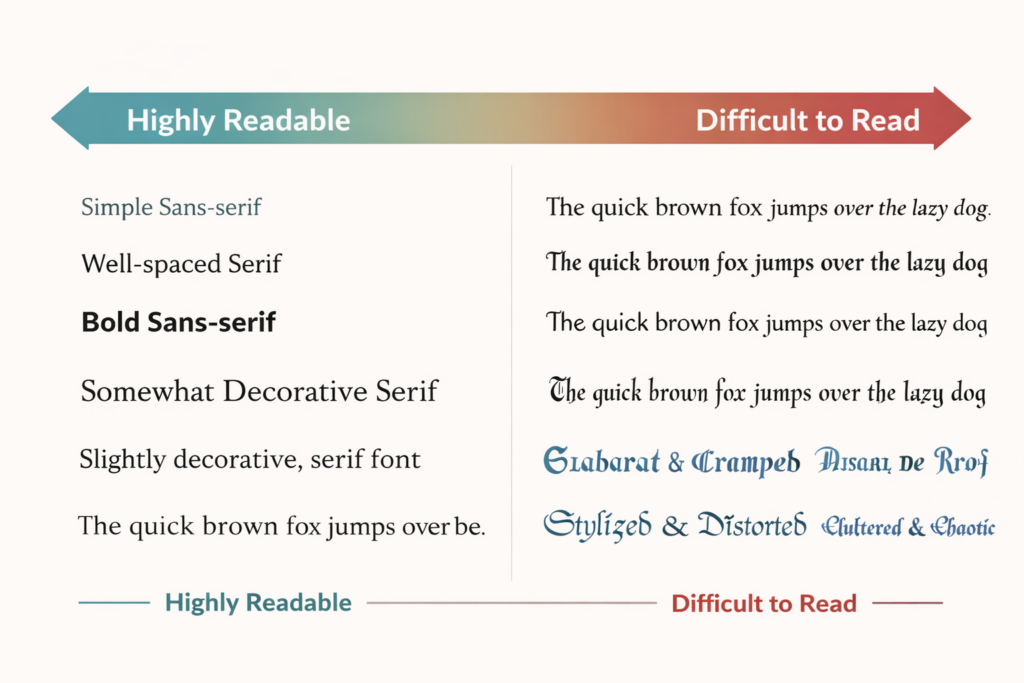 Accessible Typography Choices A display of different font styles highlighting which ones are easiest for readers with dyslexia.