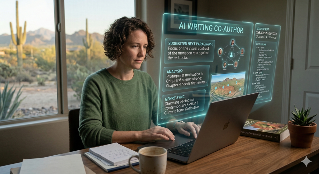 Author using AI software to help write a book