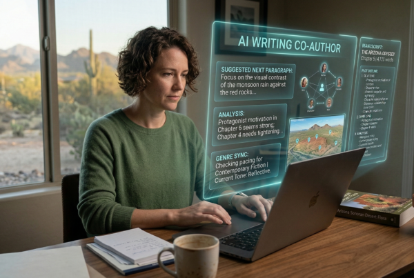 Author using AI software to help write a book