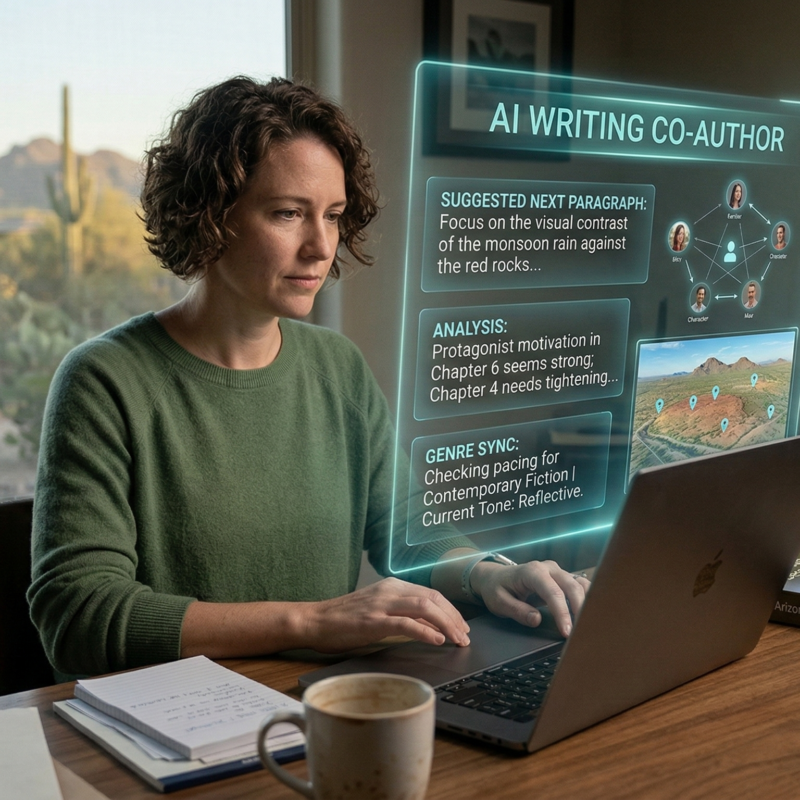Author using AI software to help write a book