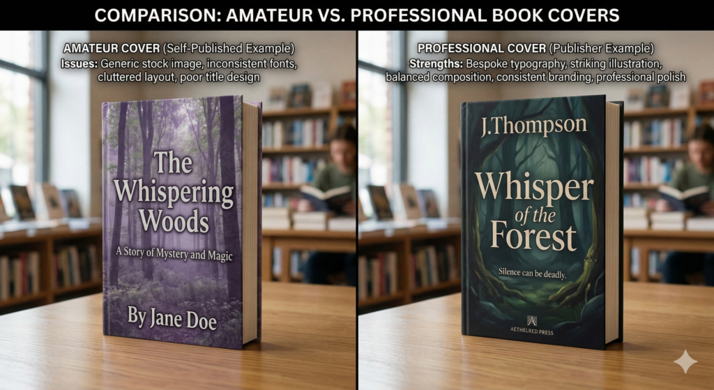 Example of professional vs amateur book cover design