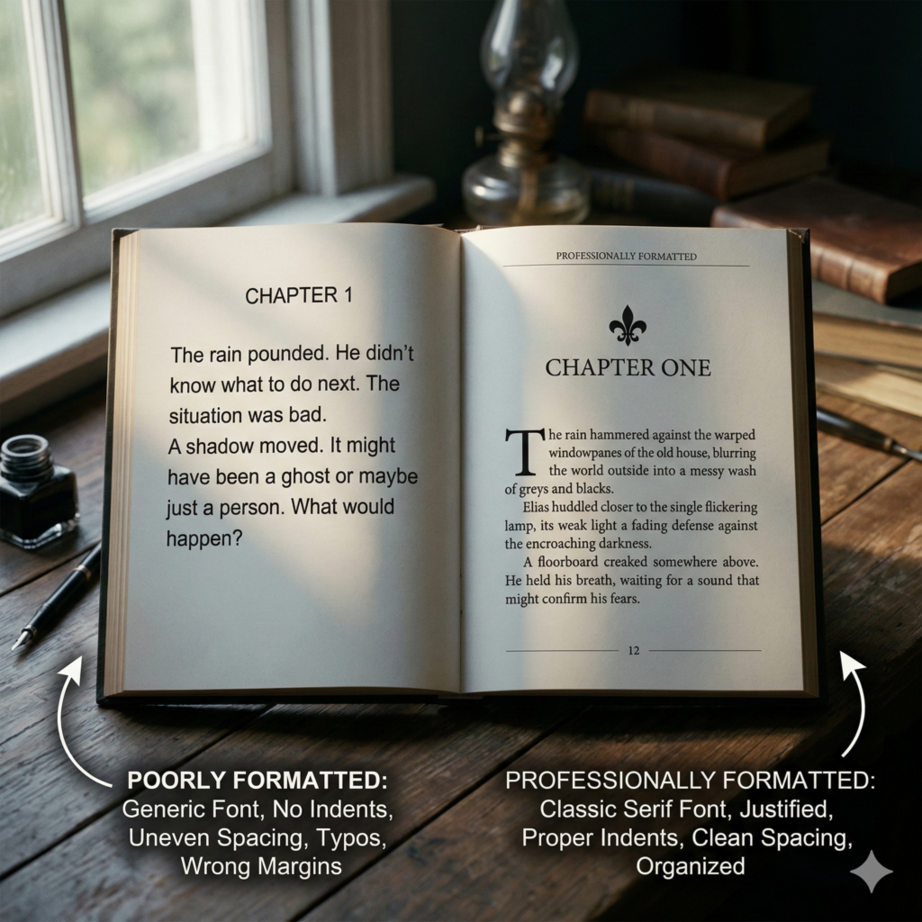 Example of bad vs good book formatting for self publishing