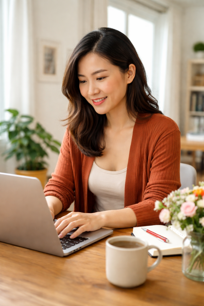 author writing an email newsletter for readers