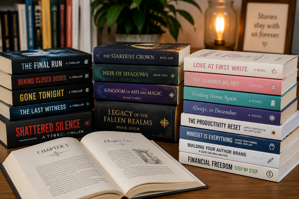 Assorted fiction genres showing different book structures and pacing styles