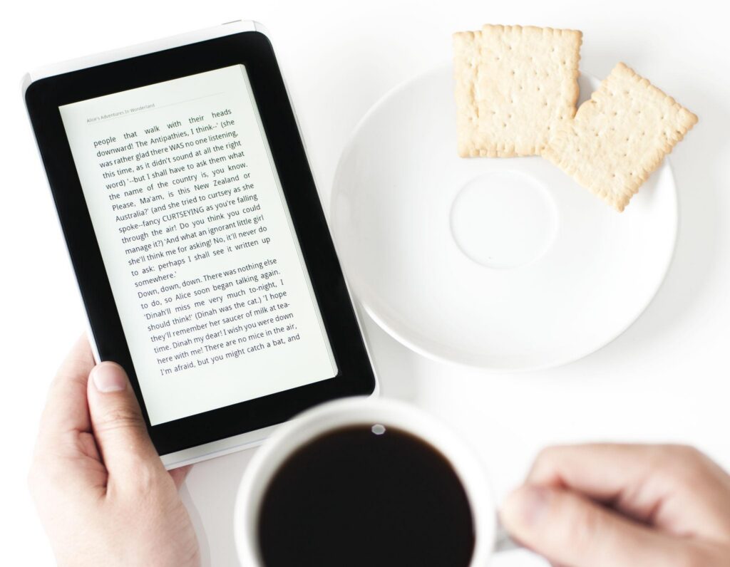 eader using ebook device during short reading session