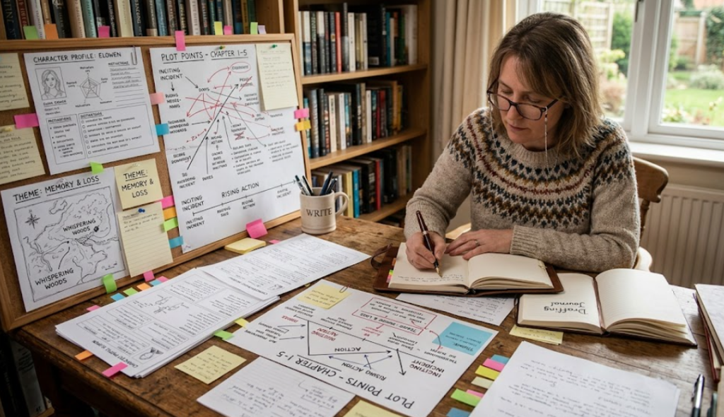 Author creating fictional characters inspired by emotional experiences