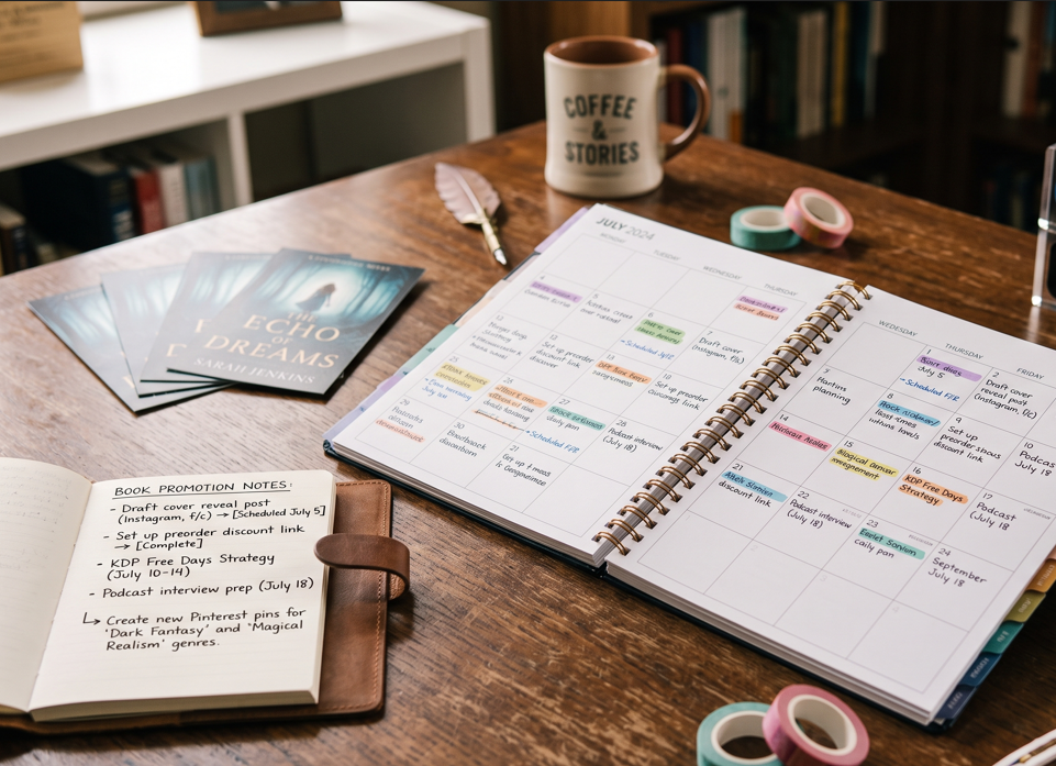 Author planning long-term marketing campaigns for a self-published book