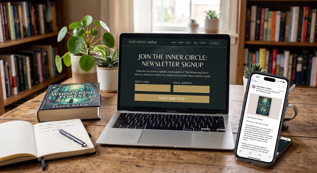 Author website with email newsletter signup form for readers
