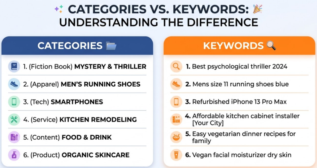 Comparison of Amazon book categories and keywords for authors