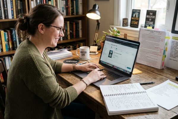 Author researching Amazon book categories on a laptop