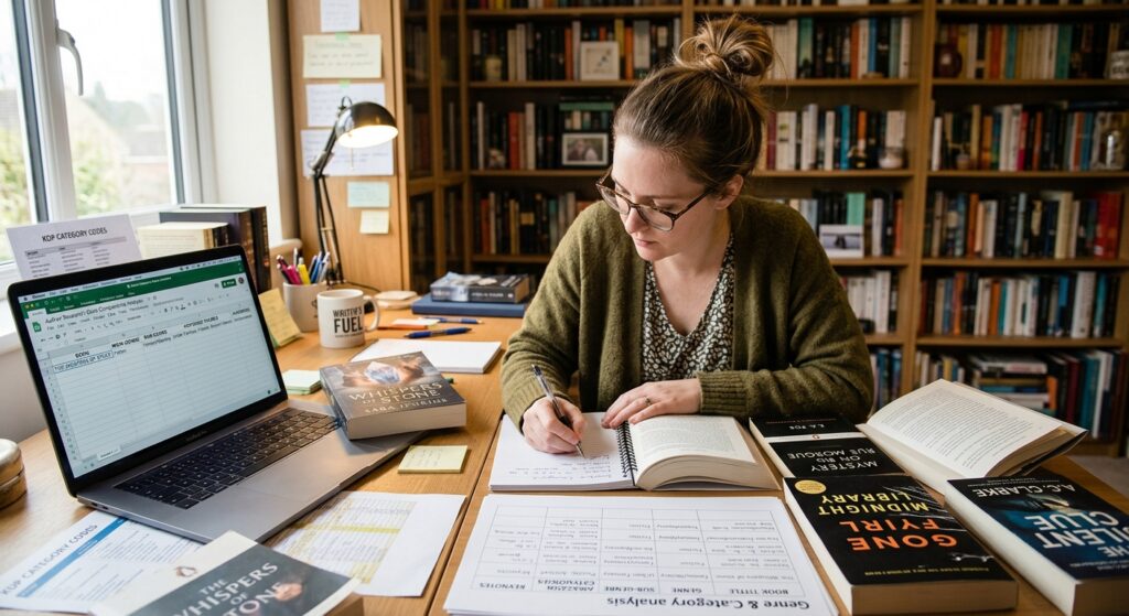 Author comparing book categories and genres for similar books